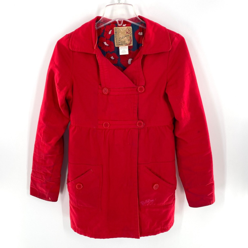Billabong Red Cotton Blend Double‎ Breasted Jacket Women's Size S Coat